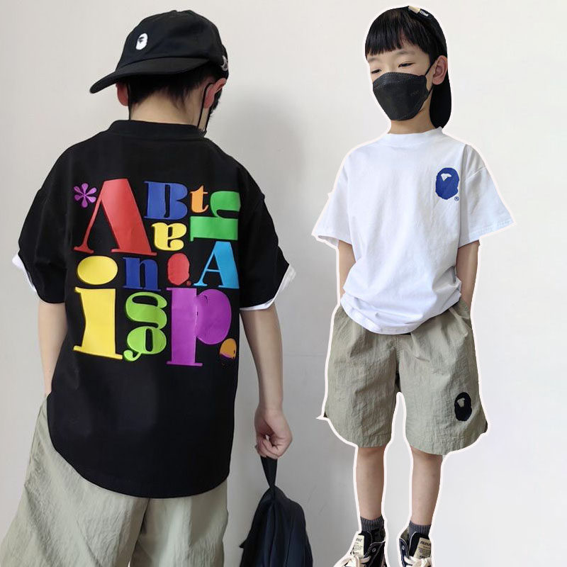 日本潮牌bapekids夏季男女中大儿童装亲子装运动上衣短袖圆领T恤