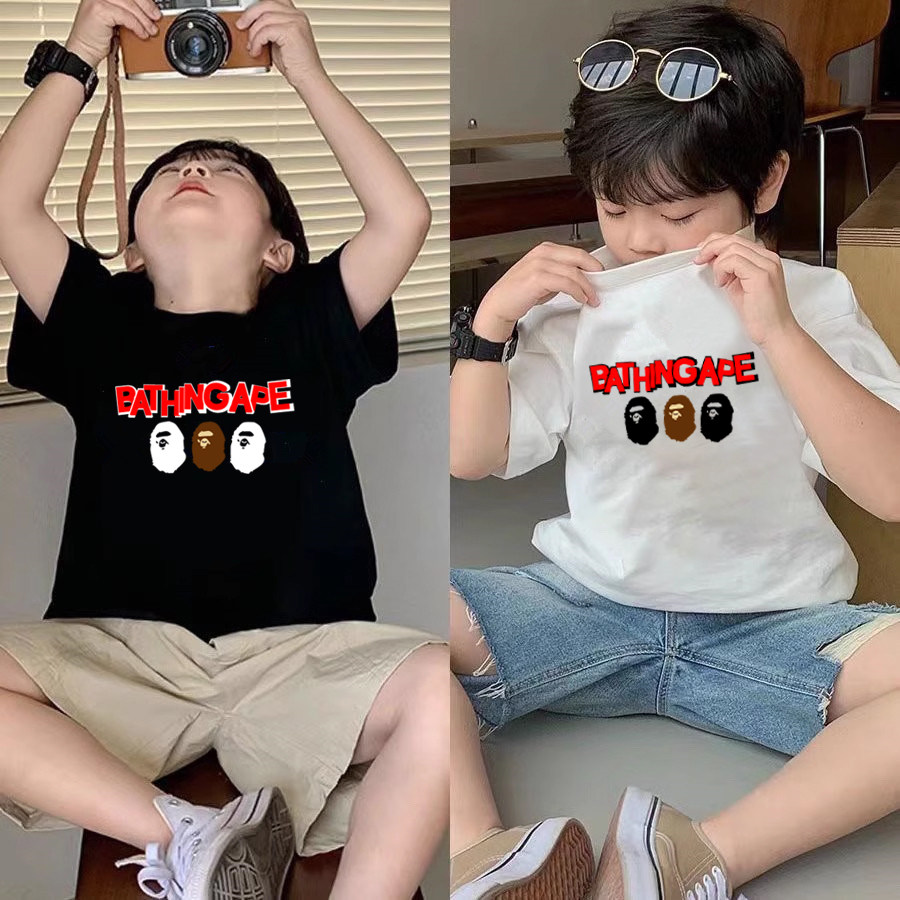 日本潮牌bapekids夏季新款男女中大儿童装圆领印花短袖T恤休闲