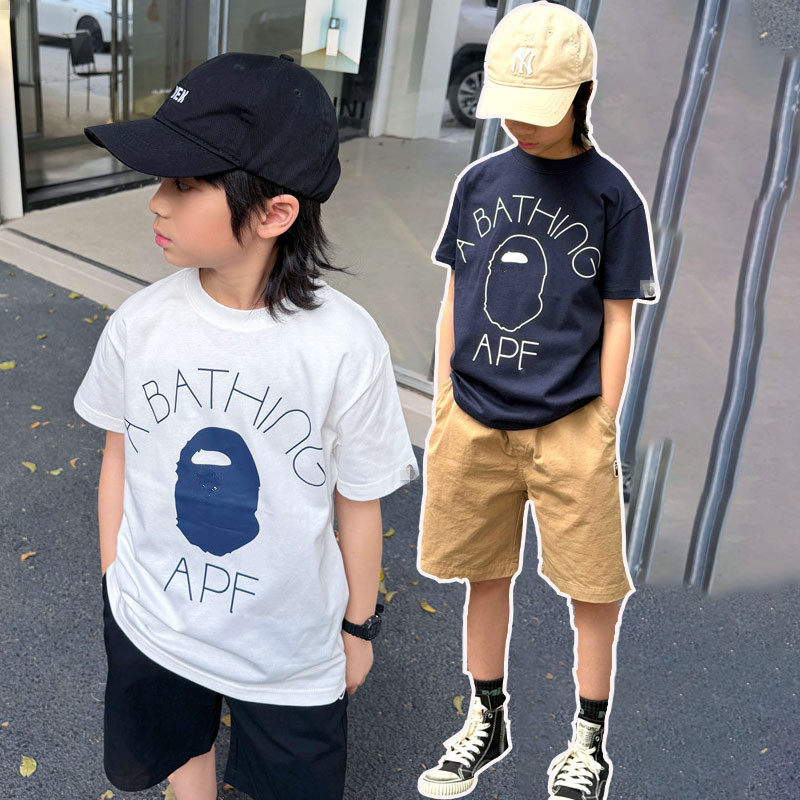 日本潮牌bapekids夏季男女中大儿童装短袖T恤半袖休闲上衣打底衣
