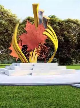 不锈钢叶子摆件镜面水景镂空树叶廊架雕塑酒店售楼处地产装饰美陈