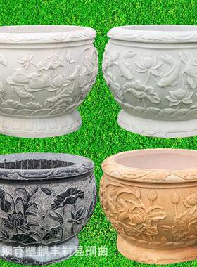 仿古青石雕鱼缸石盆户外庭院家用养鱼荷花石缸多种造型欧式花盆