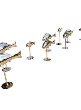 墙面不锈钢鱼装饰摆件别墅酒店庭院池塘金属镜面水景水池鱼群美陈