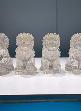 新中式装饰品摆件客厅玄关摆设样板房醒狮透明雕塑工艺品酒店软装
