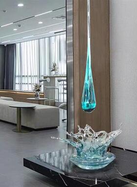现代大厅悬挂装置水滴吊饰玄关装饰透明树脂落地浪花摆件客厅雕塑