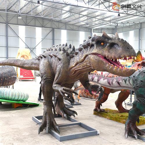 户外景观互动装置会动会叫大恐龙硅胶表皮仿真机械龙霸王龙