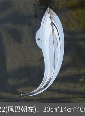 墙面不锈钢鱼装饰摆件别墅酒店庭院池塘金属镜面水景水池鱼群美陈