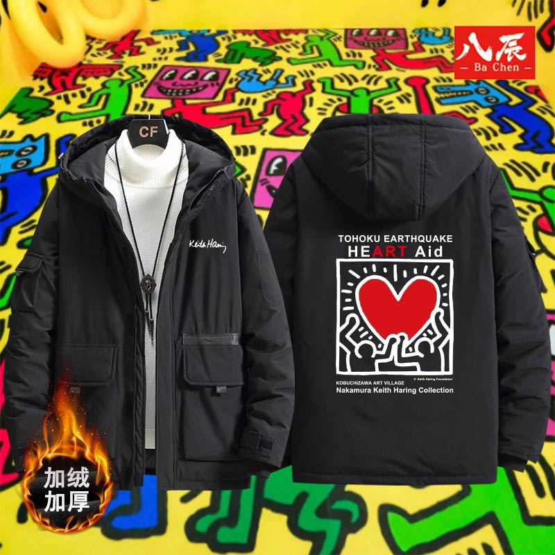 联名凯斯哈林连帽羽绒服外套