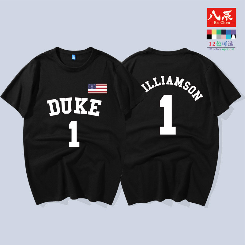 美国篮球队服杜克大学t恤短袖男女duke球衣服威廉姆森半截袖衫体t