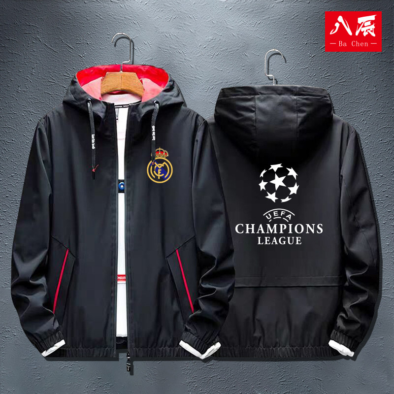 欧冠足球皇马尤文AC米兰队服夹克外套男女球衣服拉链连帽宽松上衣