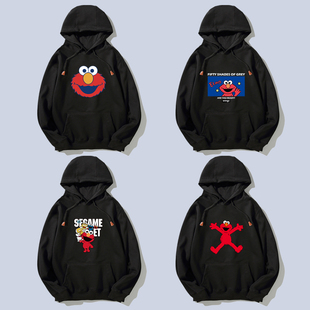 八辰芝麻街联名卫衣周杰伦陈冠希同款潮牌学生宽松套头连帽卫衣男