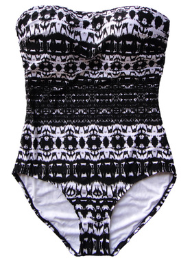 欧美连体泳衣女肩带高档外贸出口原单带胸垫正品黑色女神抹胸性感