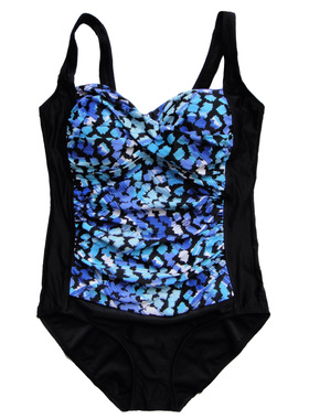 超值 180斤欧美连体泳衣女高档外贸出口原单黑色显瘦遮肚温泉泳装