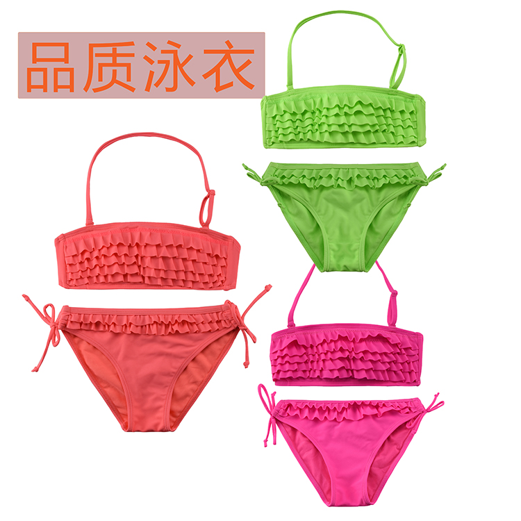 原单正品高品质桃红儿童欧美泳衣女童比基尼5-8-15岁2025新款