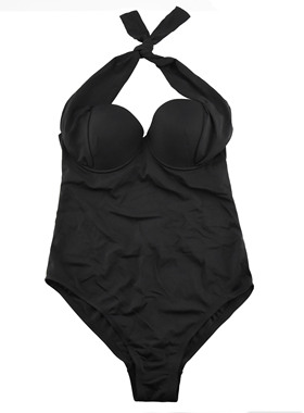 165-185斤带胸垫带钢圈大胸大罩杯连体泳衣女黑色露背欧美2026