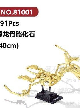 翼龙化石491颗粒恐龙骨骼化石怪兽巨兽DECOOL积木玩具拼装模型