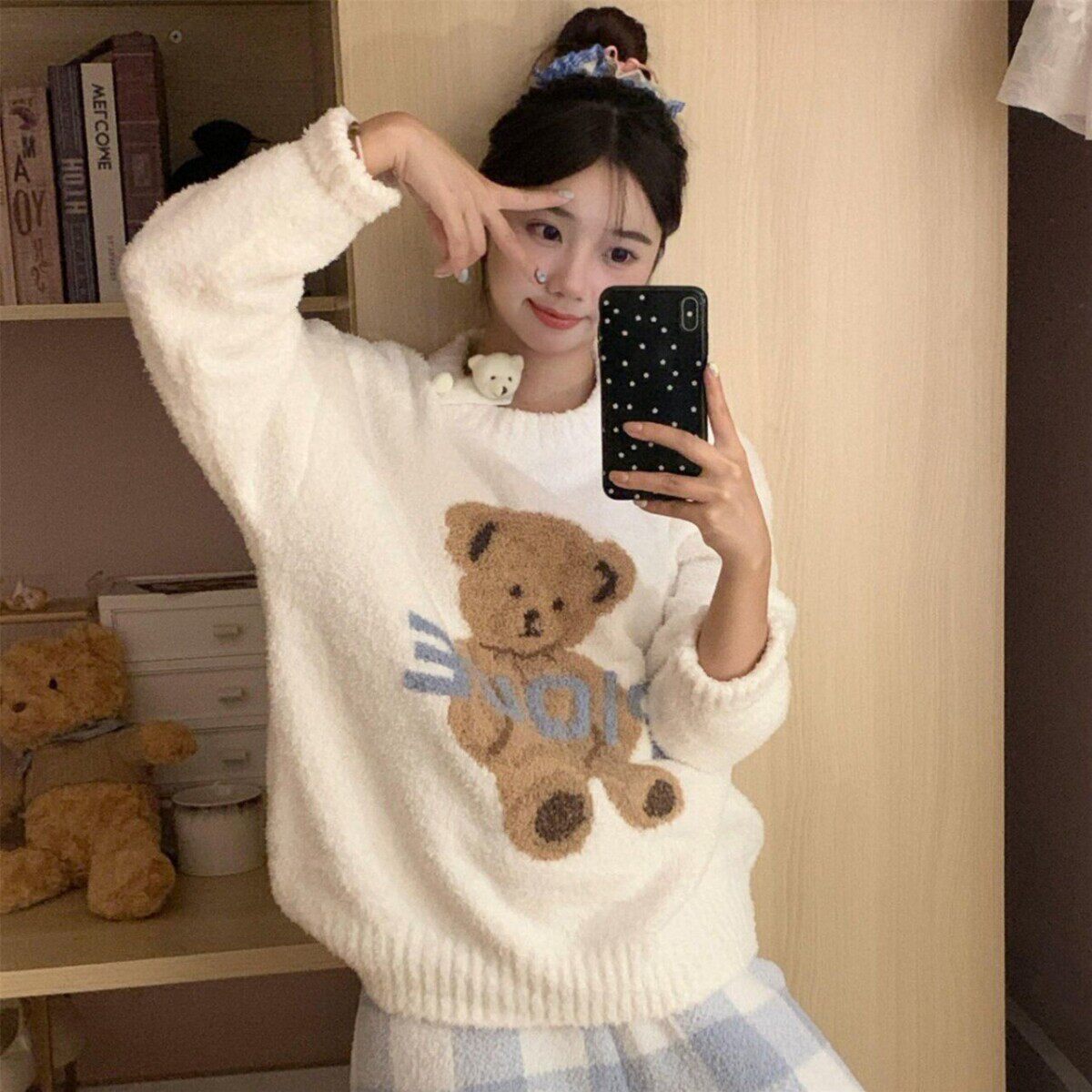 日系学院风软糯字母提花圆领套头毛衣女秋冬季宽松显瘦针织衫