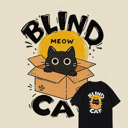 这只钻箱子的黑猫太萌了 | BLIND CAT复古印花T恤短袖OOTD