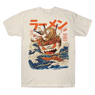 拉面海啸!浮世绘风暴走一碗魂|日式热血美食T恤|吃货必备