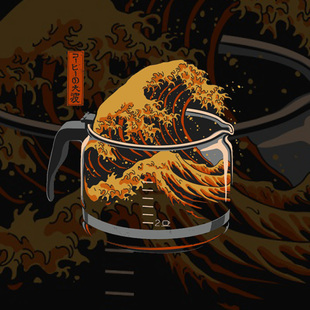 复古Great coffee纯棉短袖 Wave Kanagawa T恤男夏潮 off 极誉日式