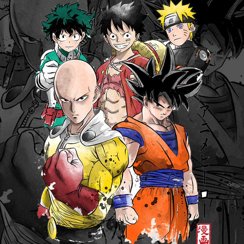 极誉漫画水墨风动漫主角人物集合纯棉短袖t恤男女潮宽松圆领半袖