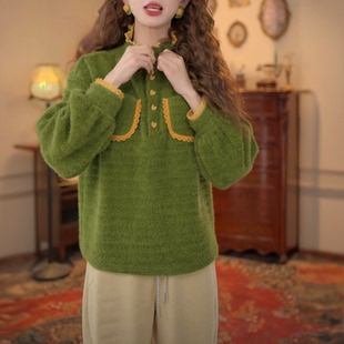 港风复古2025秋冬厚款长袖针织宽松百搭上衣港风复古长袖衬衫女