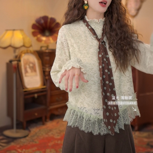 温柔风小众设计女气质复古港风毛织2025秋冬百搭休闲宽松衬衫上衣