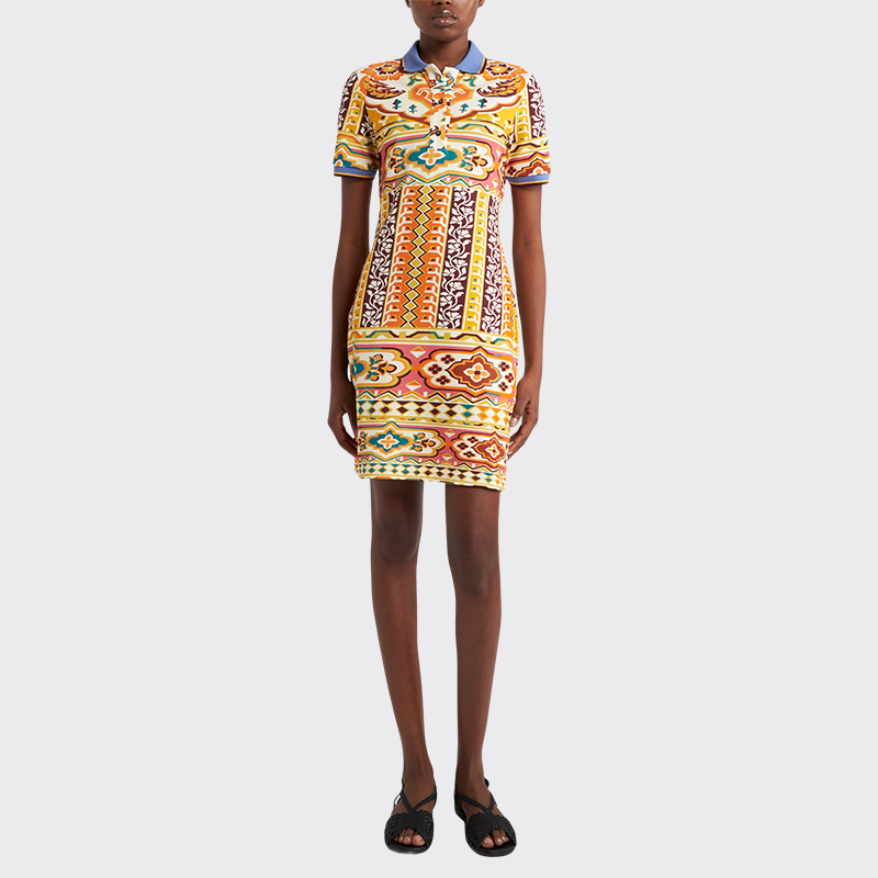 ETRO艾绰 25新款女士几何印花图案珠地面料短袖迷你连衣裙
