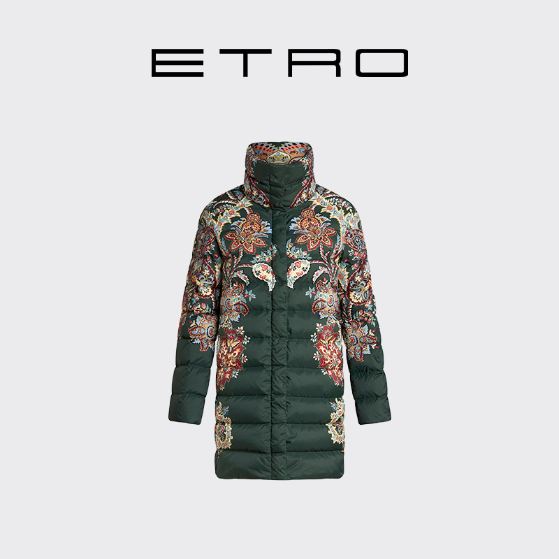 【会员甄选】ETRO艾绰 新款女士佩斯里印花尼龙直筒羽绒服外套
