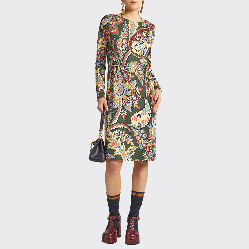 ETRO艾绰印花针织束腰连衣裙