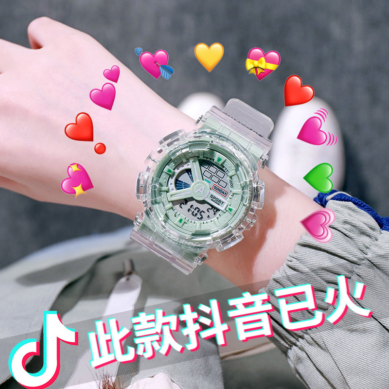 透明独角兽电子手表女ins风中学生韩版初高中生小众运动防水夜光