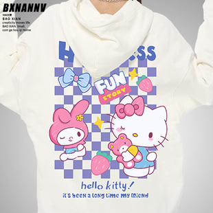 连帽卫衣女秋冬款HelloKitty联名宽松bf慵懒风外套潮流