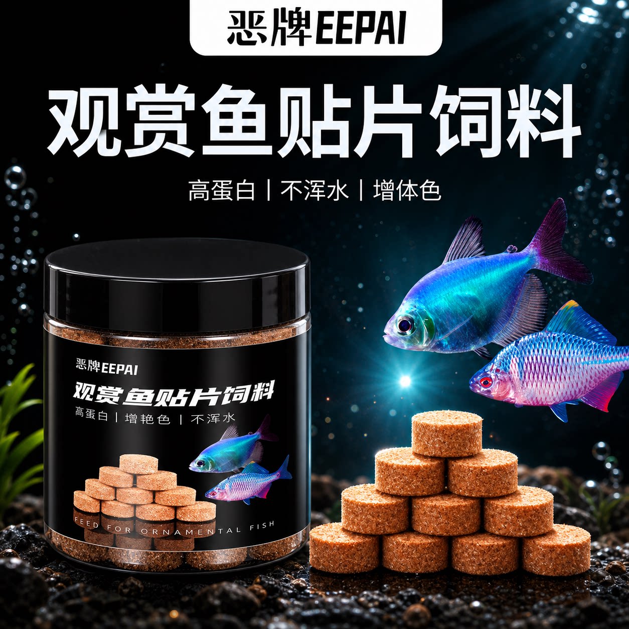 小鱼抢着吃52%粗蛋白贴片饲料