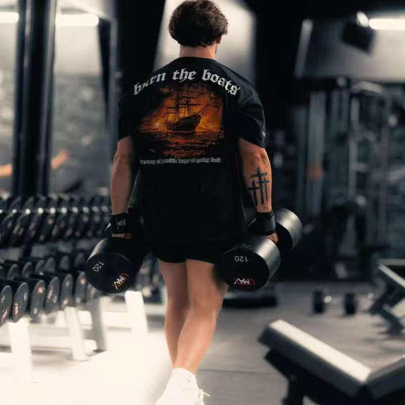 美国小众超帅印花健身T恤