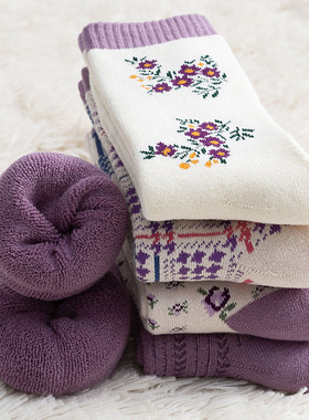 可994紫色袜子女中筒ins潮秋冬少女心长袜韩版日系可爱格子花边长