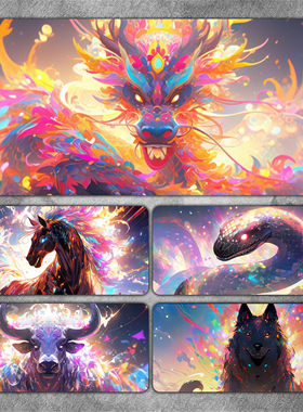 十二生肖鼠标垫中国风超大锁边牛虎龙马办公定制书桌键电竞键盘垫