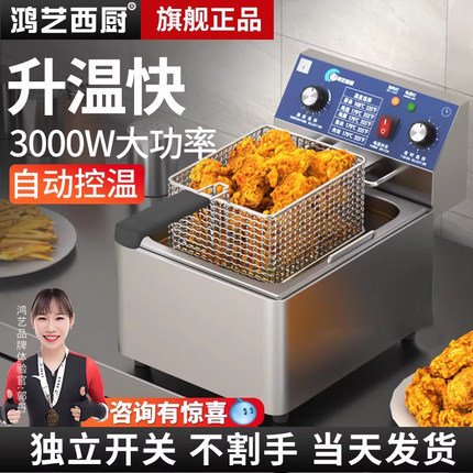 鸿艺油炸锅电炸炉商用油炸炉摆摊自动控温电炸锅炸串专用炸锅双缸