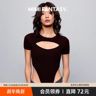 跳舞塑身衣 短袖 MIMI FANTASY辣妹连体衣性感镂空高叉露腰显瘦薄款