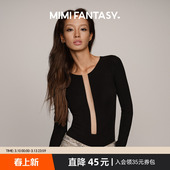 MIMI FANTASY性感镂空连体衣女2025秋冬内搭免穿文胸高弹收腰显瘦