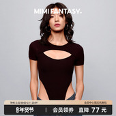 短袖 MIMI FANTASY辣妹连体衣性感镂空高叉露腰显瘦薄款 跳舞塑身衣