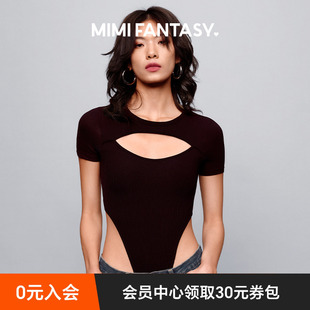 MIMI 跳舞塑身衣 短袖 FANTASY辣妹連體衣性感鏤空高叉露腰顯瘦薄款