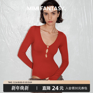 辣妹束腰收腹长袖 轻塑身连体衣 美体衣女 FANTASY深V舒适修身 MIMI