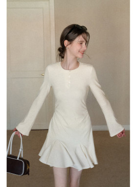 EGGKA法式荷叶边芭蕾风温柔收腰显瘦洋装女2026新款气质a字短裙