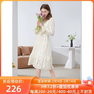 蕾丝刺绣花卉仙女裙优雅法式 三彩2022春季 新款 中长裙气质淑女