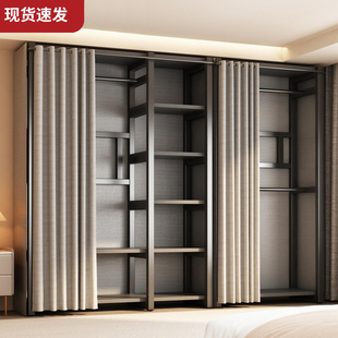 衣帽架落地卧室家用简易挂衣架金属衣帽间架子置物架一体防尘衣柜