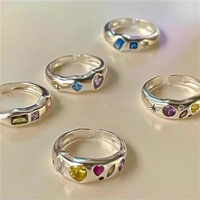Korean Opal Irregular Rings Pink Zircon Natural Stone Girl W