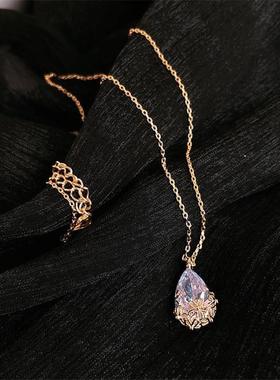 14K Gold Water Drop Lab Diamond Pendant Real 925 Sterling S0