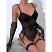 jumpsuit slim fitting Fun piece sexy three set lingerie