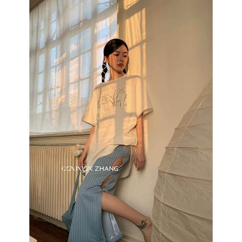 CZZHANG Mid-length High Waist Striped Skirt Women