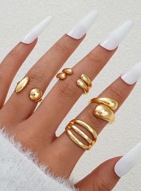 4-piece ring set 不规则光面戒指4件套女轻奢小众关节戒指套装