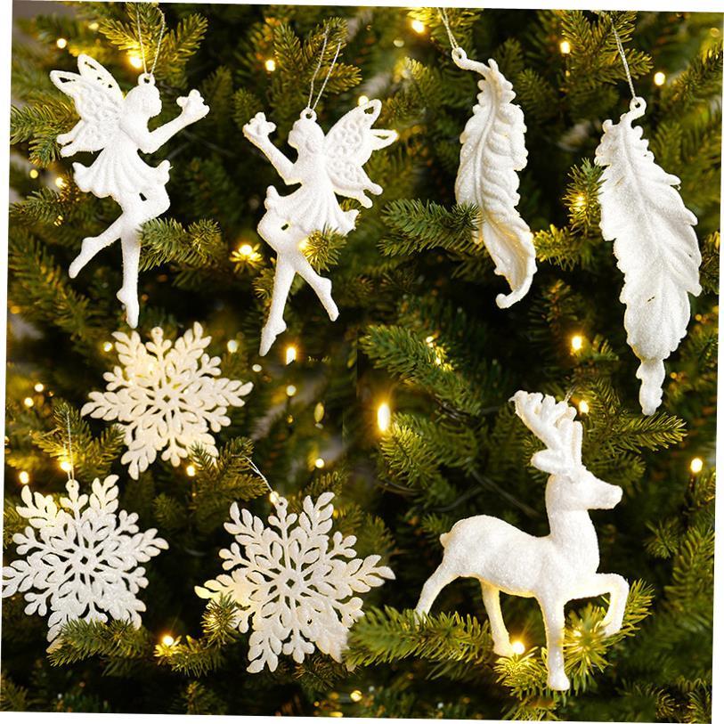 Christmas Tree Hanging Ornaments Snowflake Angel Deer White